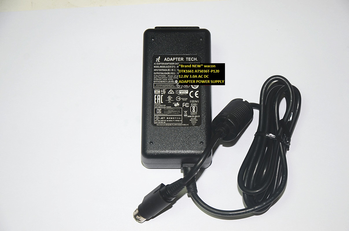 *Brand NEW* DTK1661 wacon ATS036T-P120 12.0V 3.0A AC DC ADAPTER POWER SUPPLY - Click Image to Close